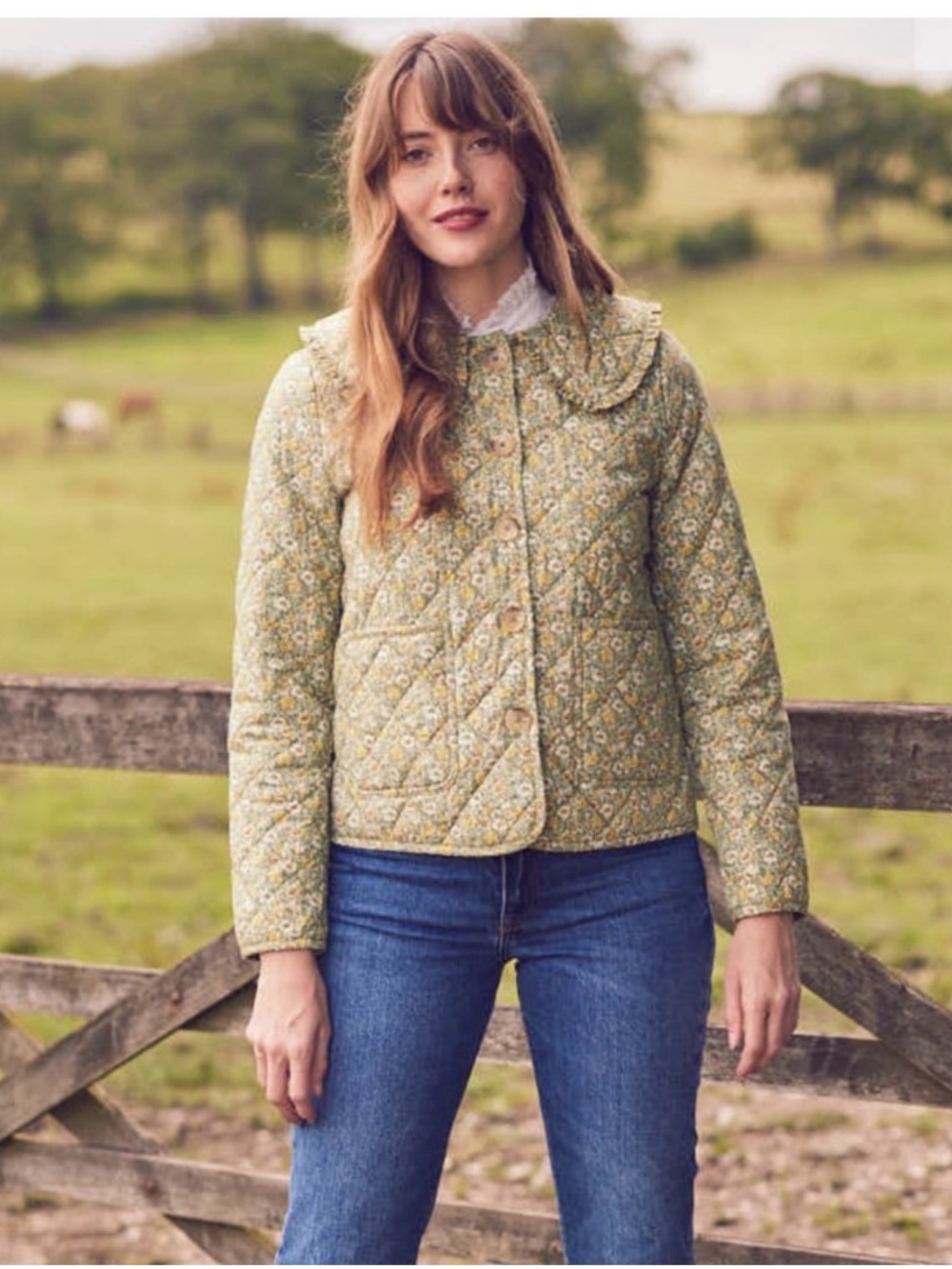 NWT Size L Joanie x Laura Ashley Quilted Floral Crop Jacket in Sage Green
